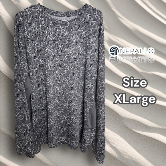 NEPALLO Men's Trophy Sun Protection Silver Black Print Long-Sleeve Tee Sz XL - Picture 1 of 13
